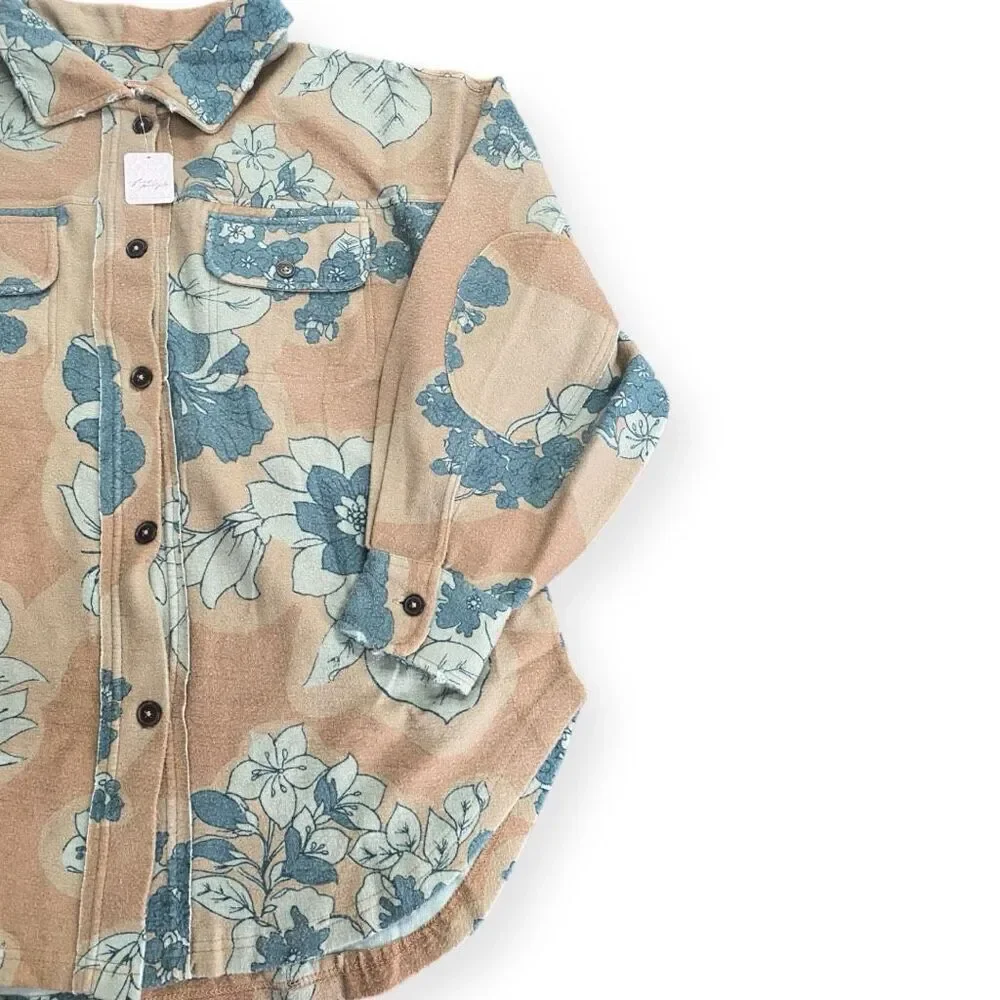 Free People Printed Ruby Jacket Shacket Tan Combo Womens size Large $178 MSRP - Picture 4 of 12